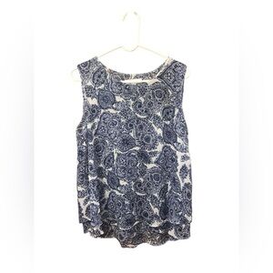 Christiania B Sleeveless Blue & White PAISLEY Blouse - Size Large